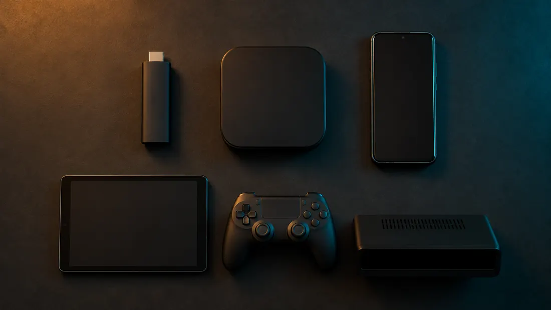 Firestick, Android box, phone, tablet and game console that all run TrendyScreen IPTV