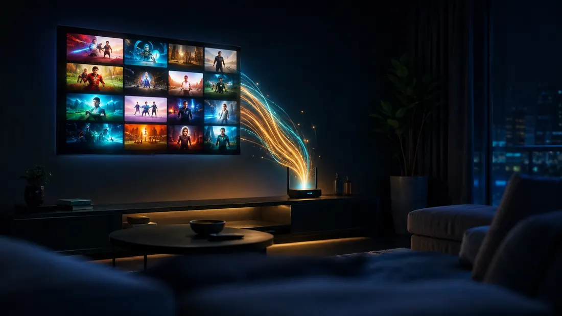 Living room TV showing a wall of live channels in 4K