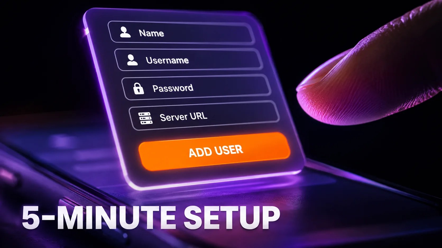 Smarters Player Lite login form with Name, Username, Password and Server URL fields and an Add User button